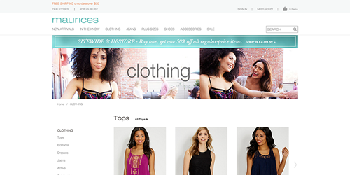 A thumbnail of the maurices website.